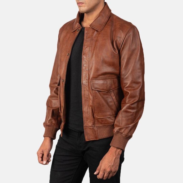 Mens Coffmen Brown Leather Bomber Jacket6234-3-1568991080182